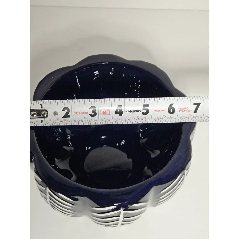 Blue White Ceramic Pumpkin Lidded Candy Dish Jar Thanksgiving Fall Decor 7in